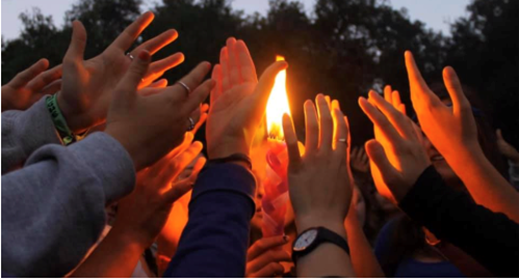 City skyline with protest imagery.